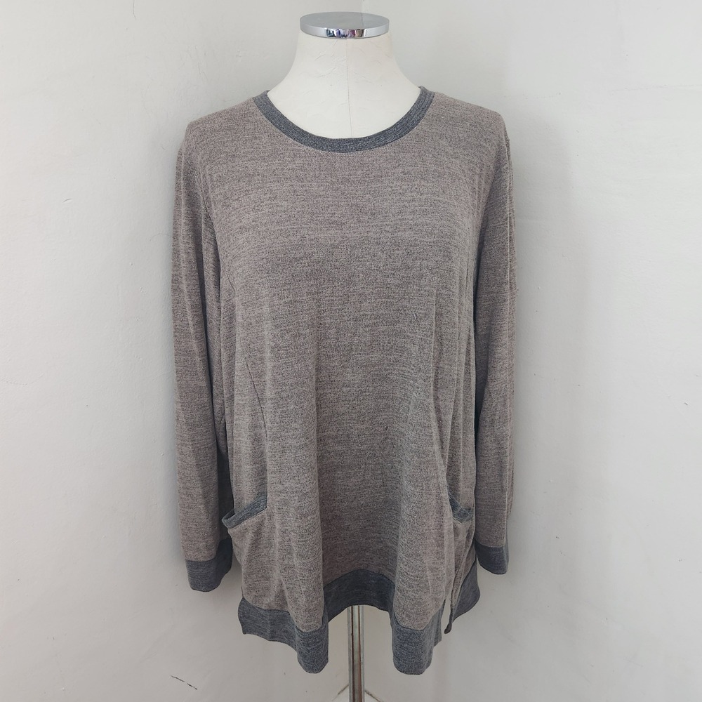 Royal‎ + Reese Womens Long Sleeve Tunic Top Mocha Brown Grey Trim Pockets XL